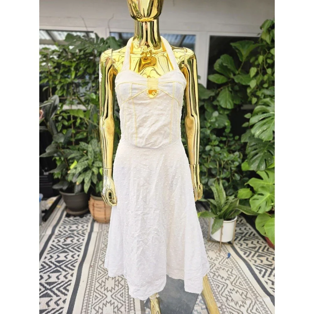 Indah White Swiss Dot Halter Midi Dress - Picture 3 of 11
